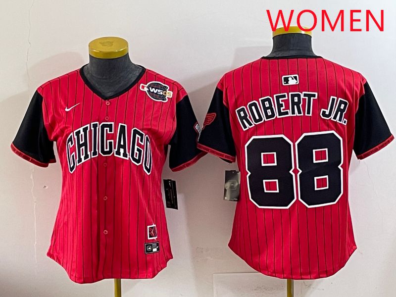 Women 2025 Chicago White Sox 88 Robert jr Red Joint Name Nike MLB Jersey style 26